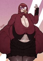 1girls ass bbw bottom_heavy bow breasts cookie cooooookin fat fat_female fat_fetish female glasses huge_breasts massive_ass overweight overweight_female red_hair wide_hips
