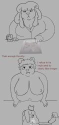 2025 after_sex anthro ass belly big_breasts bodily_fluids breasts canid canine canis cum cum_on_butt dialogue domestic_dog domestic_pig dorothy_b_hound duo english_text female genital_fluids gesture hand_gesture hi_res humor mammal mature_anthro mature_female nude obese obese_female overweight overweight_female oxkingky pointing sherry_p_chops suid suine sus_(pig) text