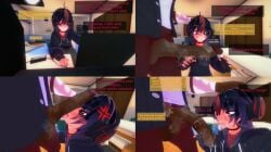 3d ahe_gao black_ black_hair blowjob cum cum_on_clothes excessive_cum femboy forced gay koikatsu musk musk_clouds oc original red_eyes saliva self_upload tagme white_body