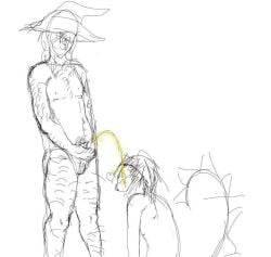 1boy 1other azure_(forsaken) body_hair drinking_pee drinking_urine duo forsaken_(roblox) holding_penis male naked_male nonbinary nonbinary_(lore) nude pee peeing peeing_in_mouth penis piss shaded_face sketch skinny tail two_time_(forsaken) urination urine urine_stream witch_hat