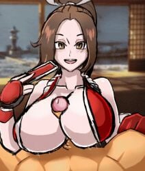 1boy 1girls animated big_breasts big_penis cum cum_on_breasts female female_focus huge_breasts king_of_fighters mai_shiranui male paizuri uncensored vkid