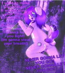 1boy alex_(flicker) anus ass asshole black_hair canine canine_penis dog_ears english_text flicker_(roblox) furry incected knife male penis plastic pool_float pool_toy purple_body roblox roblox_game robloxian self_upload selfharm_scars tagme text