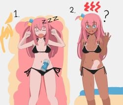 1girls ? before_and_after bocchi_the_rock! female gotou_hitori kurokimoko kurokimono001 sleeping solo tanned tanned_female tanned_skin