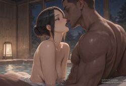 1boy ai_generated bbc black_lipstick cheating cheating_girlfriend cheating_wife cuckold dark-skinned_male dark_hair female interracial kirishima_touka male netorare noctarax ntr qos qos_tattoo queen_of_spades sex short_hair spade_tattoo