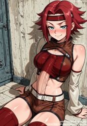 1futa ai_generated arm_support balls bangs bare_shoulders blue_eyes blush breasts bulge cleavage clothing code_geass crop_top cum cum_on_clothes detached_sleeves ejaculation erection erection_under_clothes female futa_only futanari hairband headband headwear intersex intersex_only jousneystudio kallen_stadtfeld kouzuki_kallen large_breasts large_penis legwear long_sleeves looking_at_viewer medium_breasts midriff navel paizuri penis precum red_hair red_thighhighs semen short_hair short_shorts shorts sitting sleeveless smile solo sweat testicles thighhighs thighs trembling twitching_penis veins veiny_penis