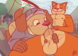 2025 2d_animation animated anthro balls brown_body canid canine canis clothing devfoxnsfw domestic_cat domestic_dog duo erection felid feline felis fellatio fishing fishing_rod floppy_ears forest forest_background gay gay_male genitals hat headgear headwear holding_penis humanoid_genitalia humanoid_penis male male/male male_only mammal masturbation mostly_nude motion_lines nature nature_background nipples nude oral orange_body outside outside_sex penile penis plant sex shirt short_playtime signature smile smiling_at_another t-shirt tail tail_motion tailwag topwear tree webfishing yaoi