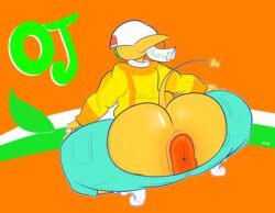 alien ami anus ass beverage big_anus big_butt crouching female oil orange_juice ota_(artist) puffy_anus