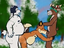 anal anal_sex anonymous_artist anthro bear belly_shelf bodily_fluids canid canine cum cum_in_ass cum_in_mouth cum_inside deer dolph_(fortnite) epic_games fellatio fennix_(fortnite) fortnite fox genital_fluids group group_sex head_grab hi_res inflation inflation male male/male male_penetrated male_penetrating male_penetrating_male mammal musk musk_clouds musky_balls musky_butt musky_penis new_world_deer oral outside penetration penile polar_bear polar_patroller reindeer sex spitroast sweat tail tail_grab threesome trio ursine