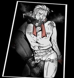 1cuntboy 2boys black_and_white boot_fetish boots clothed_sex comic comic_panel gay humping humping_leg metal_gear metal_gear_solid moaning niakku revolver_ocelot rubbing_pussy scarf sound_effects tongue_out