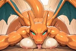 ai_generated anthro arched_back big_wings boobs_on_floor charizard charizard_girl desire_pose dragon_girl female furry green_eyes horns huge_ass nsfw orange_scales pokemon raziel4545 seductive_expression sharp_curves sweaty_skin thick_thighs tongue_out very_large_breasts voluptuous_body wooden_floor