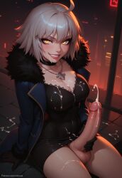 1futa 1futanari ahoge ai_generated ass big_ass big_breasts big_butt big_hips big_penis breasts cleavage coat cum cum_leaking cum_on_arms cum_on_breasts cum_on_face cum_on_hair cum_on_legs cum_on_lower_body cum_on_navel cum_on_shoulder cum_on_upper_body cumming dick dickgirl dress excessive_cum eyebrows eyelashes fate/grand_order fate_(series) fur fur_trim futa_only futanari goth goth_girl grin grinning grinning_at_viewer hair hands-free huge_cock indoors jeanne_alter jeanne_d'arc_(fate) jeanne_d'arc_(fate)_(all) jeanne_d'arc_alter_(fate) lips long_hair looking_at_viewer makeup medium_breasts medium_hair narrow_waist narrowed_eyes nose penis penis_under_clothes penis_under_dress penis_under_skirt seducing seductive seductive_eyes seductive_gaze seductive_look seductive_mouth seductive_pose seductive_smile short_hair smile smile_at_viewer smiley_face smooth_balls smooth_penis smooth_skin solo solo_dickgirl solo_focus solo_futa solo_futanari testicles thighhighs thighs tight_clothes tight_clothing tight_fit under_dress velonix white_hair yellow_eyes