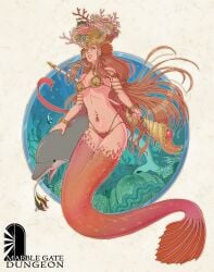bikini breasts brett_neufeld crown female fish_humanoid fish_tail marble_gate_dungeon mermaid metal_bikini scepter underwater