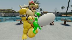 2boys 3d anal anal_sex anthro anthro_on_anthro balls big_balls big_penis bowser bulge collar dinosaur doggy_style duo enormous_balls enormous_penis erection furry furry_male furry_only gay gay_sex genitals gigantic_balls gigantic_penis green_skin green_yoshi horns huge_cock inflation koopa large_balls large_penis larger_male male male/male mario_(series) massive_balls massive_penis nintendo novaparadox1337 outdoors penis penis_in_anus penis_size_difference pool reptile scalie sex size_difference smaller_male tagme thick_penis thick_thighs wide_hips yaoi yoshi