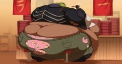 anime anime_character ass_crack asscheeks dorohedoro eating fat fat_ass fat_cheeks fat_gut gyoza kaiman kaiman_(dorohedoro) male_only massive_ass massive_belly massive_butt obese obese_male overweight overweight_male scalie silver_stag sitting sitting_on_stool stool stool_(chair) stools thick_ass thick_legs thick_thighs tight_clothes tight_clothing tight_fit tight_jacket tight_pants tight_shirt torn_pants underwear