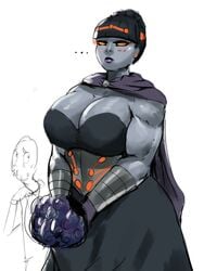 big_breasts blush breasts bride corset darkseid dc earrings flowers genderswap_(mtf) lady_darkseid male mature_female muscular_female orange_eyes redblacktac redfred rule_63