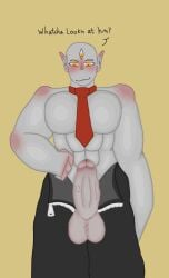 1boy :3 backrooms bald ballzz broogli_(youtuber) flashing_penis heart-shaped_pupils large_penis male male_only necktie non-human non-human_only pectorals shirtless solo the_backrooms unzipped_pants