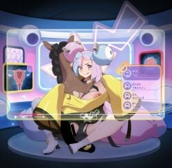 2025 animal_genitalia animal_penis big_breasts breasts censored clothing duo equine_genitalia equine_penis female feral generation_7_pokemon genitals human human_on_feral imminent_sex interspecies iono_(pokemon) looking_at_viewer male male/female mammal mudbray nintendo nipples penis pokemon pokemon_(species) pokephilia pussy waaaghork zoophilia