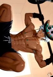 1boy 1human 1male abs ai_generated balls ballsack bara bara_tiddies bara_tits big_balls big_cock big_dick big_penis big_testicles boner close-up cock dick erect_penis erection gay genitals genshin_impact ifa_(genshin_impact) male male_breasts male_only masculine_male muscular penis scrotum solo testicles