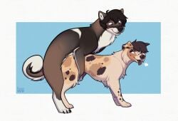 blush browniesnsfw canid canine canis claws domestic_dog duo eye_contact female feral feral_on_feral from_behind_position hi_res looking_at_another male male/female mammal mounting open_mouth open_smile sex side_view smile tongue tongue_out