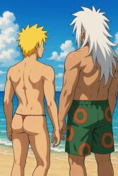 2boys age_difference ai_generated ass_focus ass_male beach bitch_boy curious daddy gay jiraiya male naruto naruto_(series) naruto_shippuden naruto_uzumaki slutboy sugar_daddy thong twink uzumaki_naruto yaoi