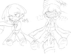 kromer_(limbus_company) limbus_company project_moon rubbing shrunk sinclair_(limbus_company) tagme