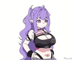 1girls animated animated belly_button bouncing_breasts breasts cleavage clothed clothing eepy_sleepy elf elf_ears elf_female female female_only funny huge_breasts light-skinned_female light_skin ouch phase_connect phase_invaders_quest pointy_ears purple_eyes purple_hair seori091 solo virtual_youtuber wardrobe_malfunction
