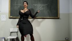 3d big_breasts big_lips black_hair breasts bulge_through_clothing bulge_under_clothes classroom clothed_futa dickgirl futa_only futanari horse_tail hourglass_figure huge_breasts nails penis penis_under_clothes penis_under_skirt school skirt teacher wide_hips