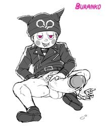 1boy bottomless buranko! burankoprn danganronpa dwarfism erection irish male male_focus male_only naughty_face penis ryoma_hoshi sitting smooth_skin solo sweat tagme