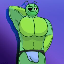 antennae_(anatomy) anthro aphid arthropod bulge clothed clothing green_body indigo_(noyouare) insects jockstrap jockstrap_only male muscular muscular_anthro muscular_male noyouare pecs solo topless true_bug underwear underwear_only
