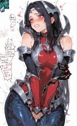 ai_assisted armor armored_dress armored_female black_hair blue_eyes clenched_teeth covering_crotch diadem dress drooling fully_clothed gameplay_mechanics hair hair_ornament heart heart-shaped_pupils heart_eyes heart_symbol irelia_xan kaisasshole league_of_legends league_of_legends:_wild_rift long_hair orgasm orgasm_without_stimulation pussy_ejaculation pussy_juice pussy_juice_drip pussy_juice_string red_dress riot_games saliva shaking spoken_heart squirting text text_bubble tiara trembling twitching white_background