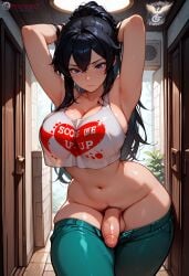 1futa ai_generated arm armpits arms_behind_back arms_behind_head arms_up balls big_breasts black_eyes black_hair dickgirl flaccid flaccid_penis futa_only futanari futanari high_resolution highres huge_breasts ilfb large_breasts long_hair looking_at_another looking_away looking_down more_at_source original original_character ponytail solo solo_focus solo_futa standing testicles