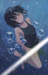 air_bubble amagami asphyxiation ball_and_chain_restraint barefoot black_eyes black_hair black_one-piece_swimsuit blue_one-piece_swimsuit botan_m bound bound_wrists bubble closed_mouth collarbone commentary_request competition_swimsuit crapping_self defecating drowning egg_vibrator fart female full_body highres holding_breath light_censor nanasaki_ai one-piece_swimsuit paid_reward_available restrained scat sex_toy short_hair sinking soles solo struggling submerged swimsuit two-tone_one-piece_swimsuit two-tone_swimsuit underwater vibrator vibrator_under_swimsuit water
