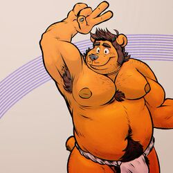 1boy armpit_hair bear belly body_hair chest_hair chubby clothing deep_navel fundoshi furry japanese_clothing male male_only mammal mayku moobs musclechub musk navel nipples overweight overweight_male pecs scruffy sweat underwear