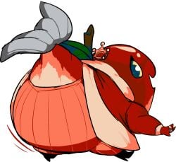 2_frame_animation animated animated_gif apple clothed clothing crown fish fish_tail food_creature king large_ass leaf looking_at_viewer looking_back monobutt red_body red_skin rings seymourcox shovel_knight troupple_king