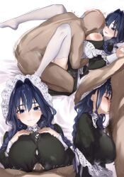 blowjob breasts cum cum_in_clothes cum_on_face hololive hololive_english hololive_english_-council- hololive_english_-promise- inukai_mofu maid maid_uniform mating_press ouro_kronii ouro_kronii_(maid) titjob