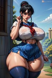 ai_generated ai_hands big_breasts black_hair blue_eyes blunny breasts chichi dragon_ball dragon_ball_super dragon_ball_z female female_only hair_bun hips huge_breasts mature mature_female mature_woman milf mother plump plump_ass pussy school_uniform skirt smile solo solo_female stable_diffusion swimsuit thick_thighs thighs uniform wide_hips