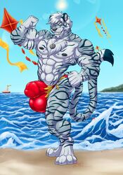 2018 4_toes 5_fingers abs anthro balls barely_contained beach biceps big_balls big_penis black_nose blue_eyes blue_skin body_hair bulge chest_hair clothing day digitigrade feline fist flexing fur gloves_(marking) grey_fur grey_skin grin hair hand_on_hip huge_cock humanoid_penis hungothenomster jewelry male male_only mammal markings multicolored_fur multicolored_skin muscular muscular_male muscular_thighs necklace nipples penis penis_outline penis_shaped_bulge sea seaside sharp_teeth sky smile solo standing stripes swimsuit teeth thick_penis tiger tight_underwear toes two_tone_fur two_tone_skin underwear water white_fur white_hair white_skin white_tiger