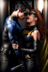 1boy1girl batgirl batman_(series) dc dc_comics dick_grayson male masked masked_female masked_male nightwing red_hair vaginal_masturbation vibrator_over_clothes