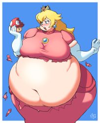 1girls 2022 absurd_res bbw belly big_breasts blonde_hair blue_eyes breasts dress earrings fat female female_focus hips huge_belly long_hair mario_(series) mralguienynadie mushroom navel nintendo plump princess_peach ripped_clothing ripped_dress solo solo_female solo_focus super_mario_bros. super_mushroom wardrobe_malfunction weight_gain wide_hips