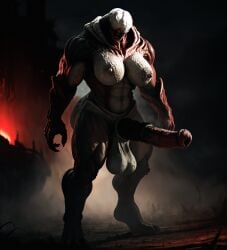 ai_generated artist_request bethesda_softworks doom_(series) futanari hell_knight_(doom) horse_penis horsecock horsecock_futanari huge_breasts huge_cock id_software large_balls monster_girl muscular muscular_futanari nightmare_waifu open_mouth stable_diffusion