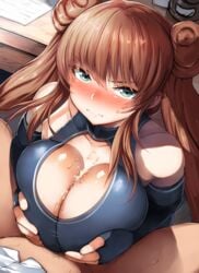 angry annoyed belko breast_hold cum cum_bridge cum_on_breasts cum_string dubious_consent kanpani_girls leifang_law lolicept paizuri pubic_hair reluctant tsundere