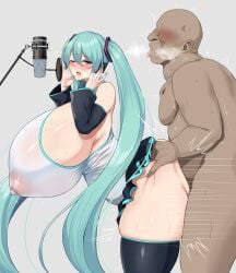 ass_expansion ass_nipples_visible_through_clothing big_ass breast_expansion fat_man growing growth growth_potion growth_sequence hatsune_miku horny huge_ass huge_breasts hyper_ass hyper_breasts inflation lactation microphone nipples nipples_touching slut slut_collar sluts vocaloid