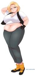 android_18 bbw belly_overhang big_belly big_female blonde_hair chubby chubby_female dragon_ball dragon_ball_z embarrassed fat fat_arms fat_female fat_fetish fat_girl fat_woman fatty flats large_female obese obese_female overweight overweight_female plump pork_chop pout pouting short_hair sweetdreamcoffe thick_thighs tubby weight_gain