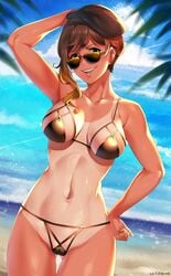 bikini breasts brown-tinted_eyewear cameltoe cleavage coco_adel female female_only looking_at_viewer looking_over_eyewear looking_over_glasses looking_over_sunglasses lulu-chan92 rwby solo sunglasses tanline tinted_eyewear yellow-tinted_eyewear