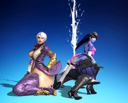 3d 3girls ass ass_grab bayonetta bayonetta_(character) big_ass black_hair blue_hair buttjob central-tides crossover cum cum_explosion curvy excessive_cum facesitting female_on_futa futa_on_female futanari high_heels huge_ass intersex isabella_valentine large_penis naughty_face orgasm overwatch silver_hair sitting_on_face soul_calibur thick_thighs wide_hips widowmaker xnalara xps