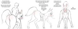 2018 5_fingers anthro ass bendzz big_butt blue_eyes blush breasts butt_expansion clothed clothing confusion dialogue english_text equine female hooves horse human human_to_anthro inflation male_human/female_anthro mammal open_mouth restricted_palette saddle sequence simple_background solo standing text tongue transformation white_background wide_eyed