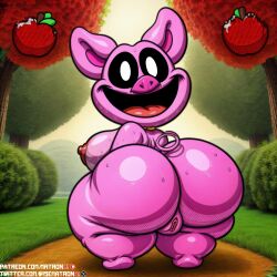 ai_generated apple background big_ass female furry_only looking_at_viewer matronai_(artist) no_humans picky_piggy_(poppy_playtime) pig poppy_playtime pussy smiling_critters