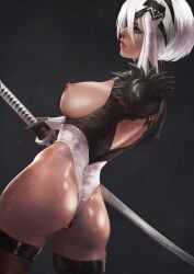 1girls android ass ass_focus big_breasts breasts buttplug female female_only fit fit_female leotard monorirogue muscular muscular_female nier:_automata nipples nude nude_female source_request yorha_2b