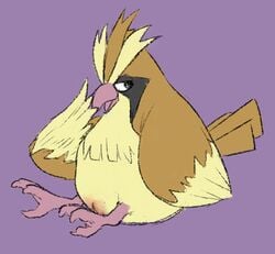 ambiguous_gender beak black_eyes claws cloaca feet half-closed_eyes looking_away looking_back nintendo no_humans pidgey pokémon_(species) pokemon pokemon_rgby purple_background sapphicespeons sitting sketch solo tail video_games wings