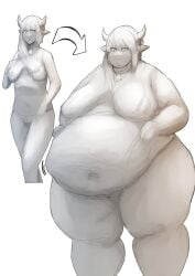 bbw before_and_after belly_button belly_overhang bikini cow_bell cow_girl double_chin fat_fetish horn huge_belly morbidly_obese obese presiart tagme weight_gain